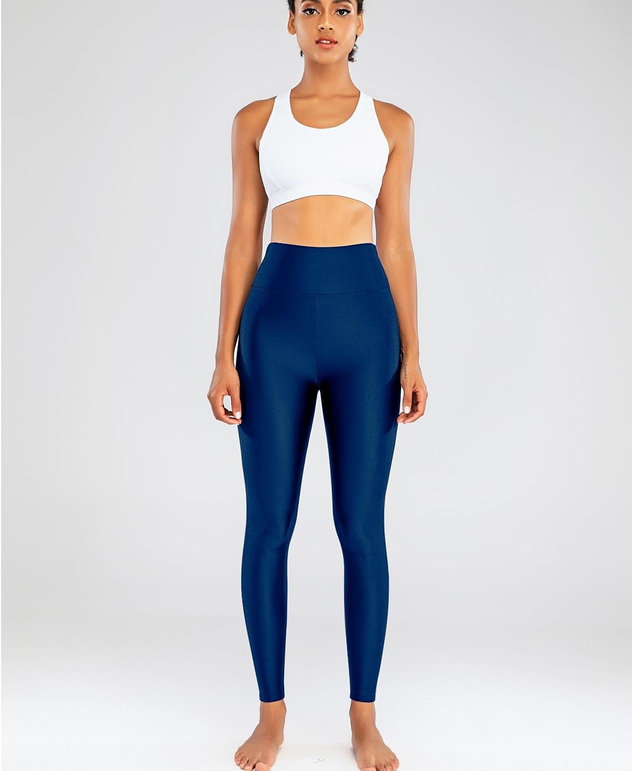 image:imageSghenr Womens High Waisted Yoga Pants Tummy Control Shiny Sports Tights Workout LeggingsDarkblue