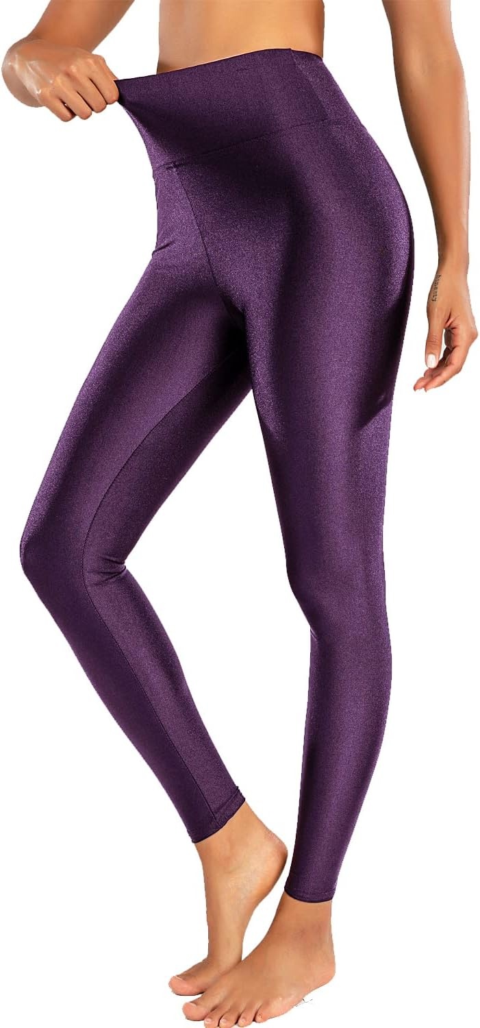 image:imageSghenr Womens High Waisted Yoga Pants Tummy Control Shiny Sports Tights Workout LeggingsPurple