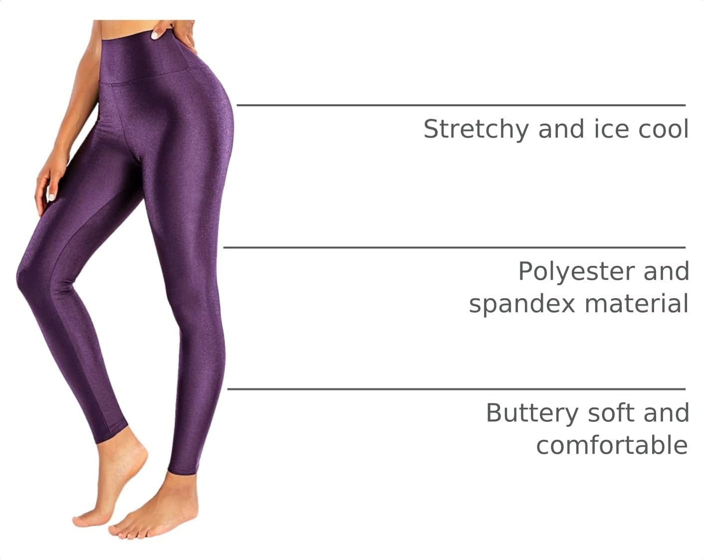 image:imageSghenr Womens High Waisted Yoga Pants Tummy Control Shiny Sports Tights Workout LeggingsPurple