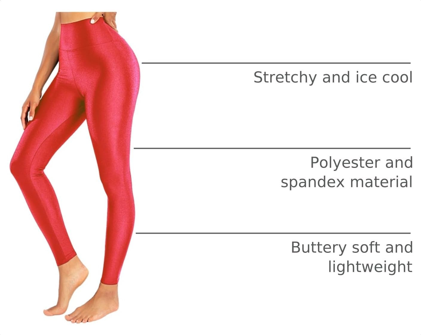 image:imageSghenr Womens High Waisted Yoga Pants Tummy Control Shiny Sports Tights Workout LeggingsRed