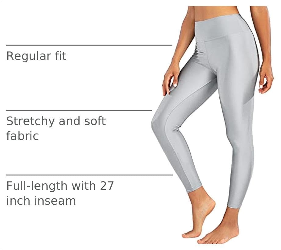 image:imageSghenr Womens High Waisted Yoga Pants Tummy Control Shiny Sports Tights Workout LeggingsSilver
