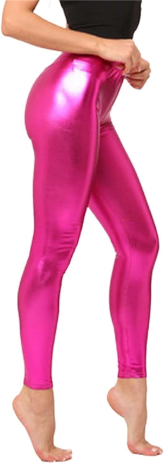image:imageShiny Metallic High Waist Stretch Leggings Women Wet Look Faux Leather Legging Bright Candy Color TrousersZ10 Sky Blue Hot Pink