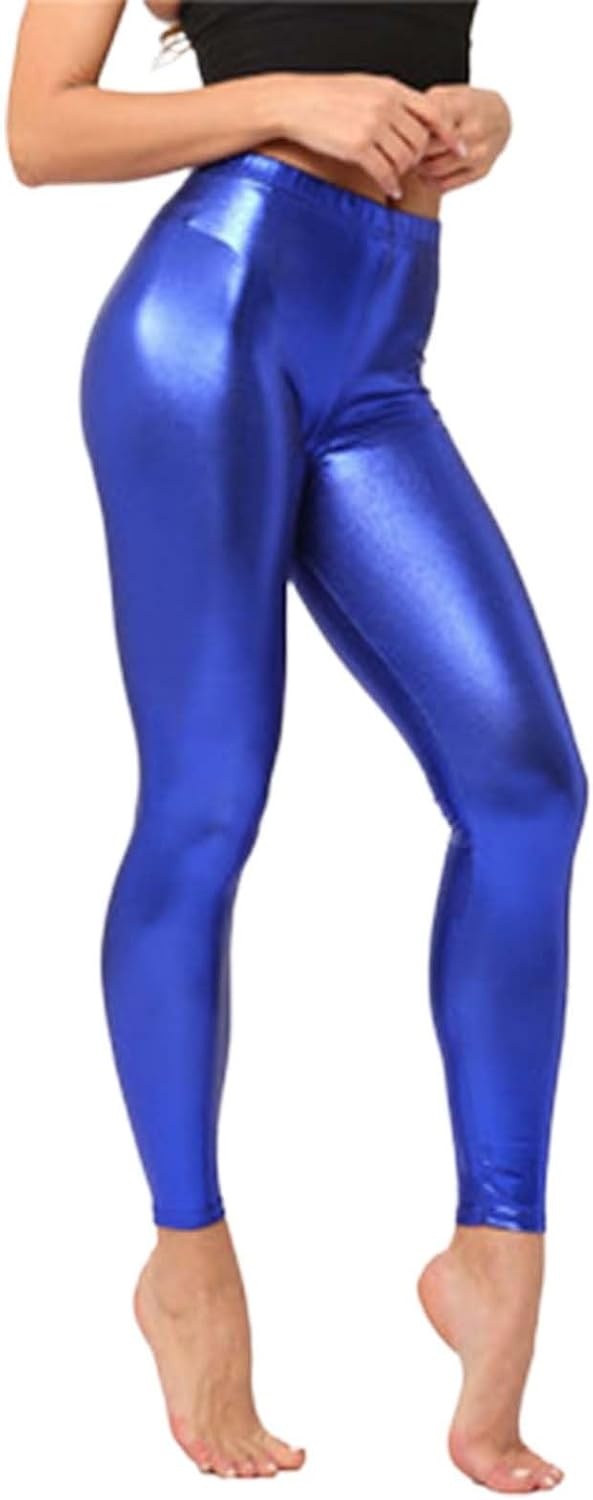 image:imageShiny Metallic High Waist Stretch Leggings Women Wet Look Faux Leather Legging Bright Candy Color TrousersZ13 Blue