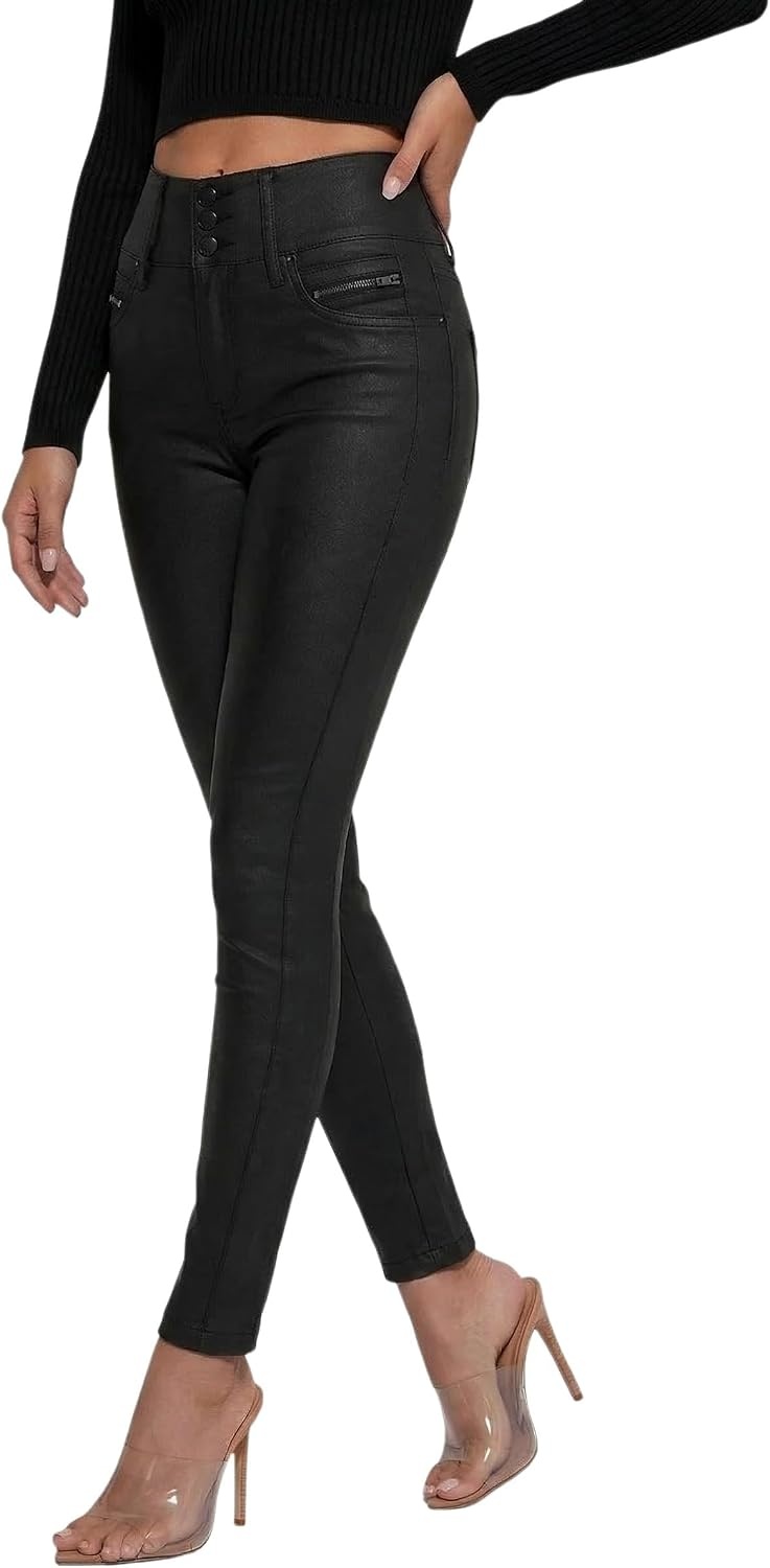 image:imageTHE LOVE BRAND Women Faux Leather Pants Black Skinny Leggings Leather Pants for Women Mid Waisted Stretchy LeggingsBlack