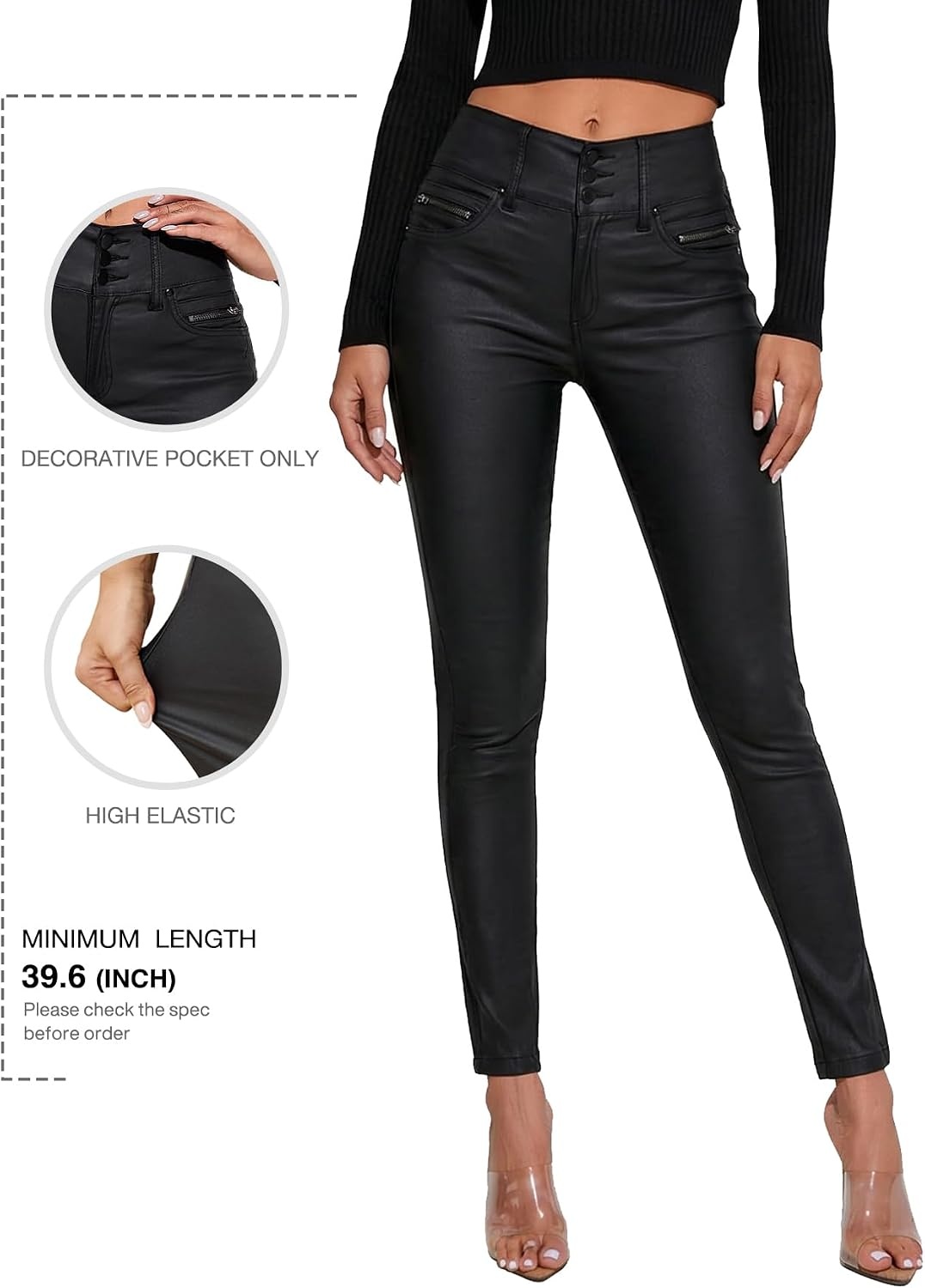 image:imageTHE LOVE BRAND Women Faux Leather Pants Black Skinny Leggings Leather Pants for Women Mid Waisted Stretchy LeggingsBlack