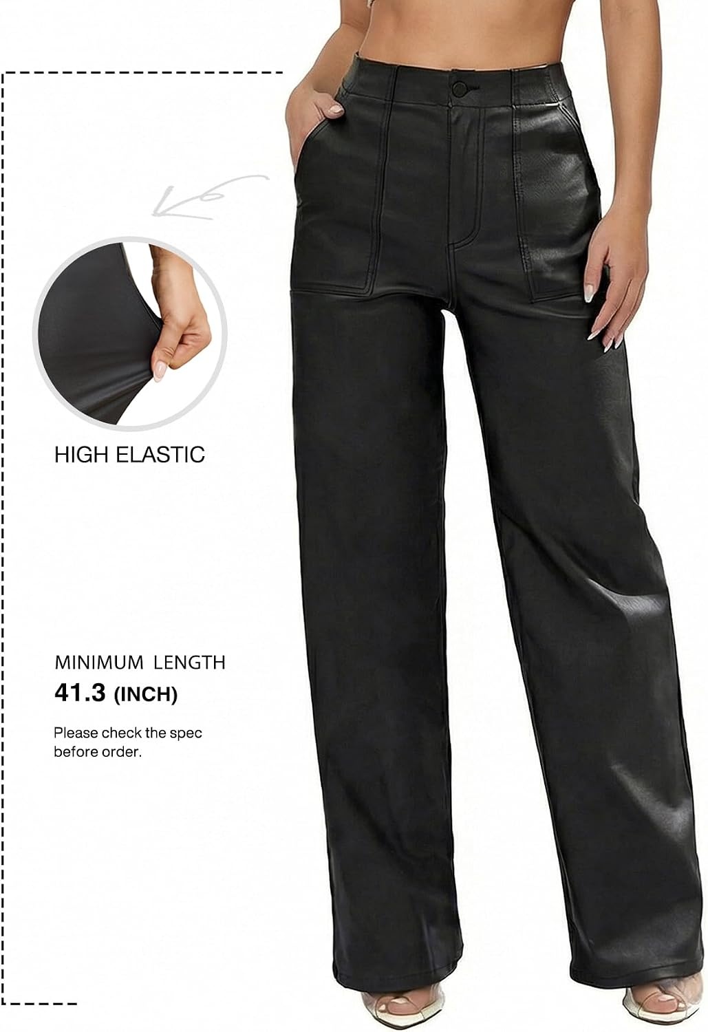 image:imageTHE LOVE BRAND Womens Faux Leather Pants High Waisted Coated PU Straight Leg Black Leather Pants for Women TrendyBlack