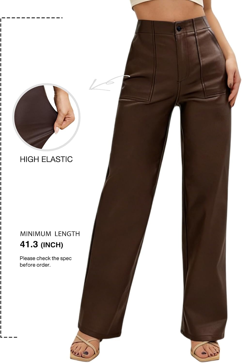 image:imageTHE LOVE BRAND Womens Faux Leather Pants High Waisted Coated PU Straight Leg Black Leather Pants for Women TrendyChocolate