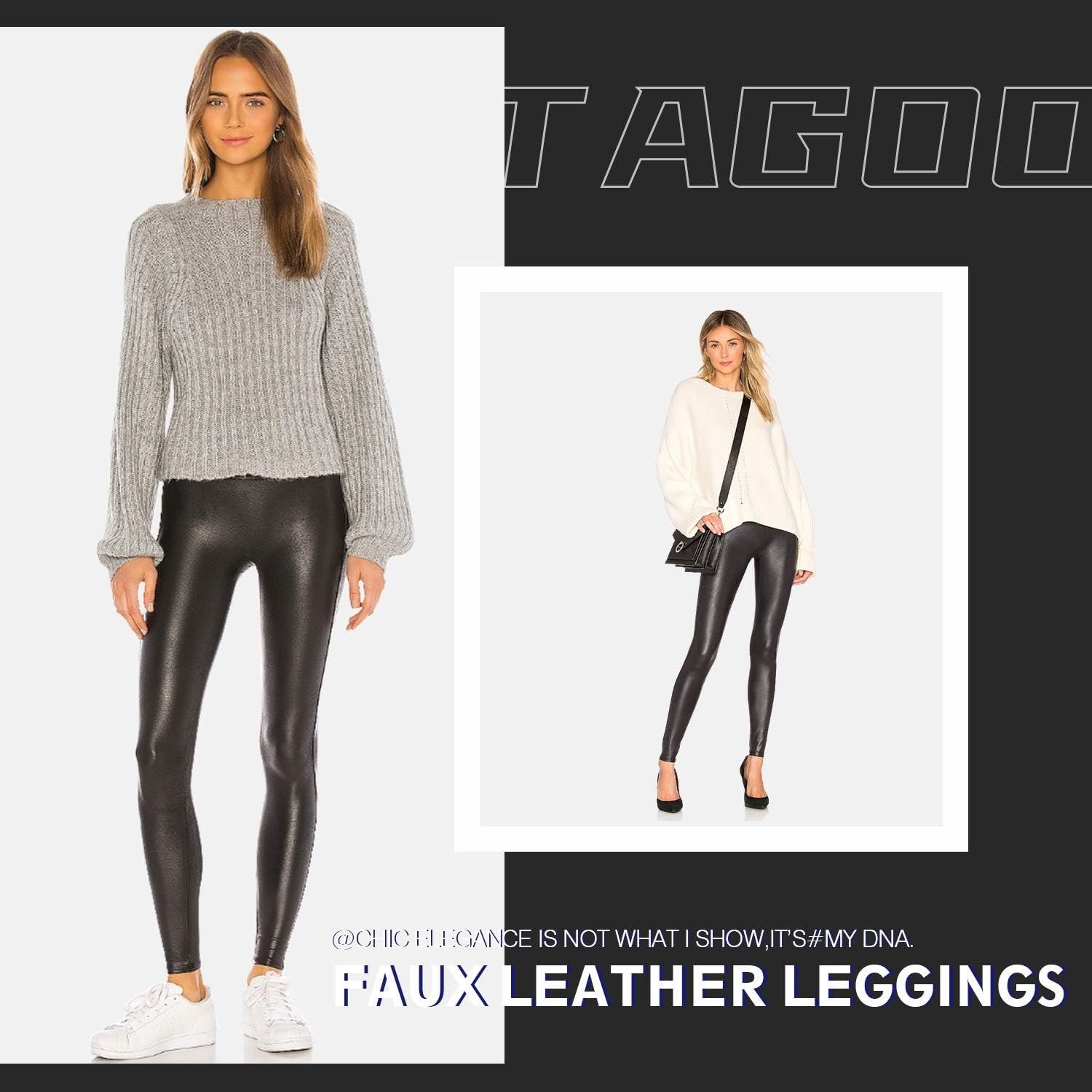 image:imageTagoo Faux Leather Leggings for Women Black High Waist Leather PantsBlack