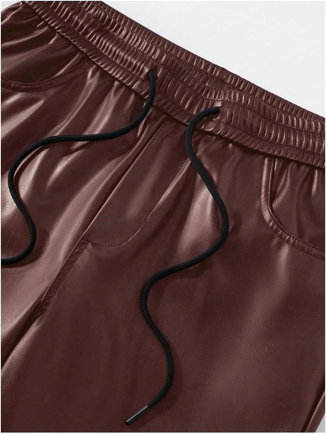 image:imageWDIRARA Mens Drawstring Waist Flare Pants Hip Hop Faux Leather Pants StreetwearCoffee Brown