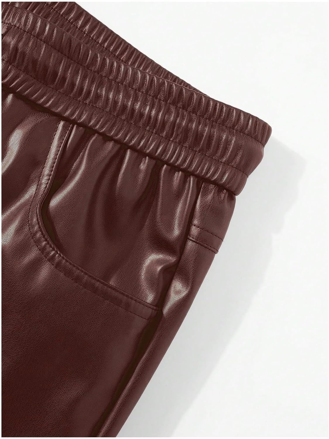 image:imageWDIRARA Mens Drawstring Waist Flare Pants Hip Hop Faux Leather Pants StreetwearCoffee Brown