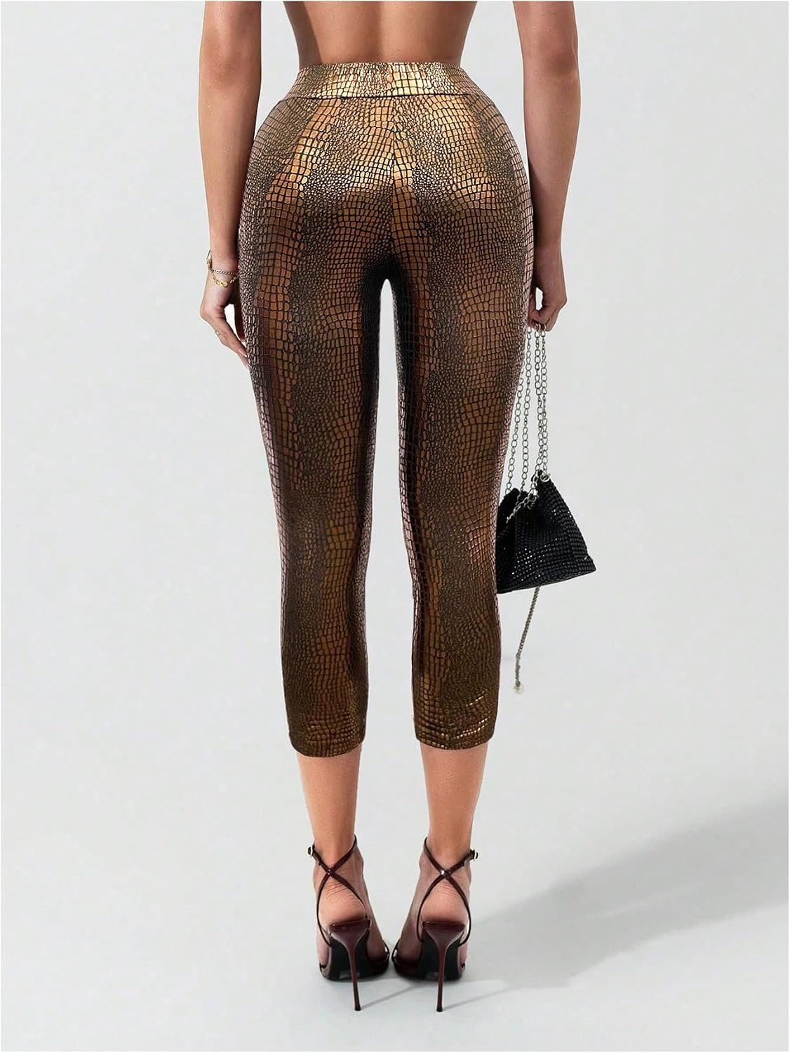 image:imageWDIRARA Womens Faux Leather Leggings Skinny Capri PantsBrown