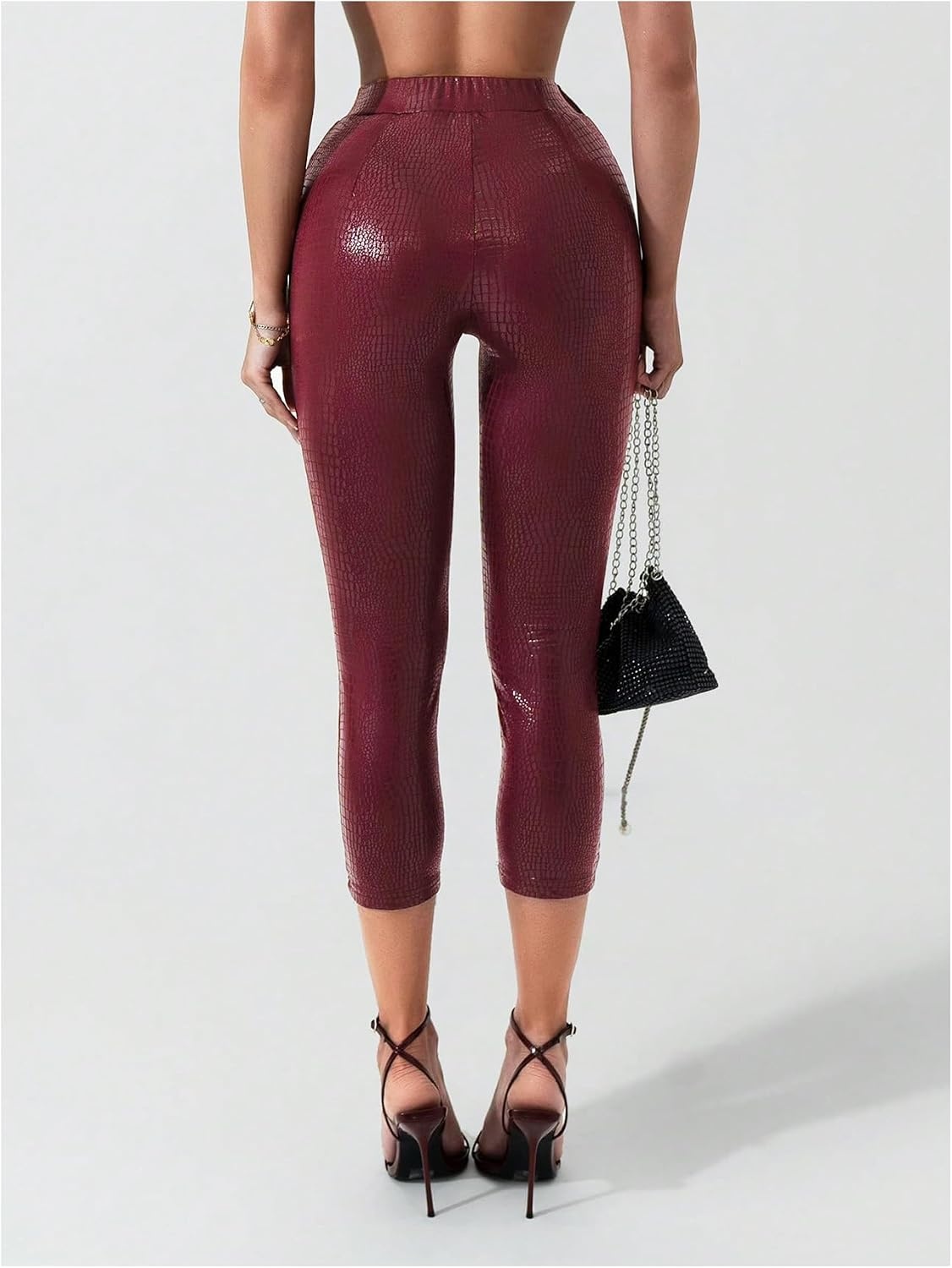 image:imageWDIRARA Womens Faux Leather Leggings Skinny Capri PantsRed