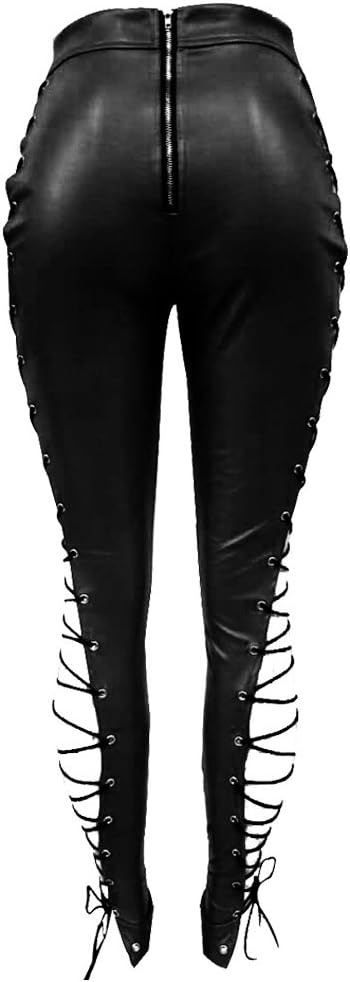 image:imageWomen Sexy High Waist Lace Up PU Leather Leggings Skinny Pants ClubwearBlack