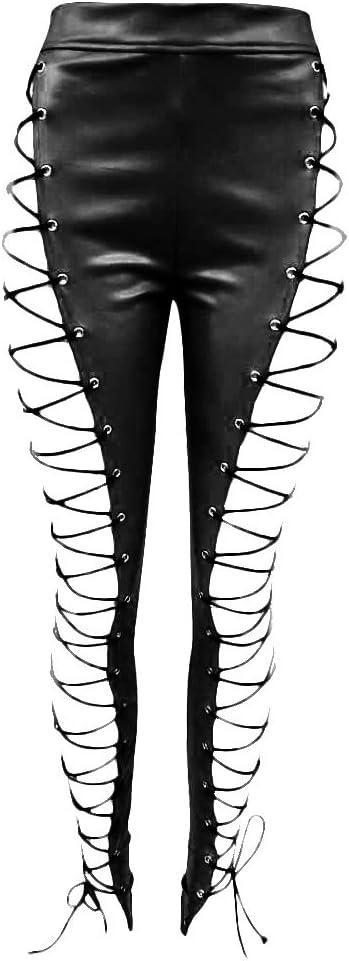 image:imageWomen Sexy High Waist Lace Up PU Leather Leggings Skinny Pants ClubwearBlack