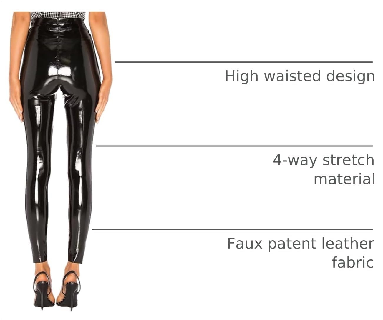 image:imageWomen Shiny PU Latex Leather PVC Pants Slim Sexy Leggings Stretchy High Waist Bodycon Tight TrousersA30020black