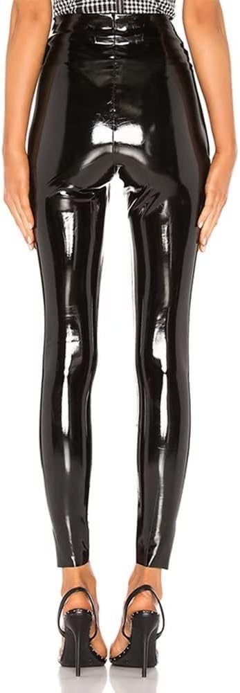 image:imageWomen Shiny PU Latex Leather PVC Pants Slim Sexy Leggings Stretchy High Waist Bodycon Tight TrousersA30020black