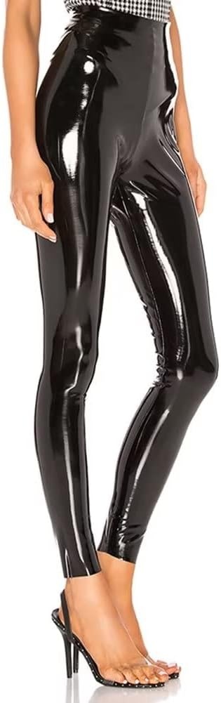 image:imageWomen Shiny PU Latex Leather PVC Pants Slim Sexy Leggings Stretchy High Waist Bodycon Tight TrousersA30020black