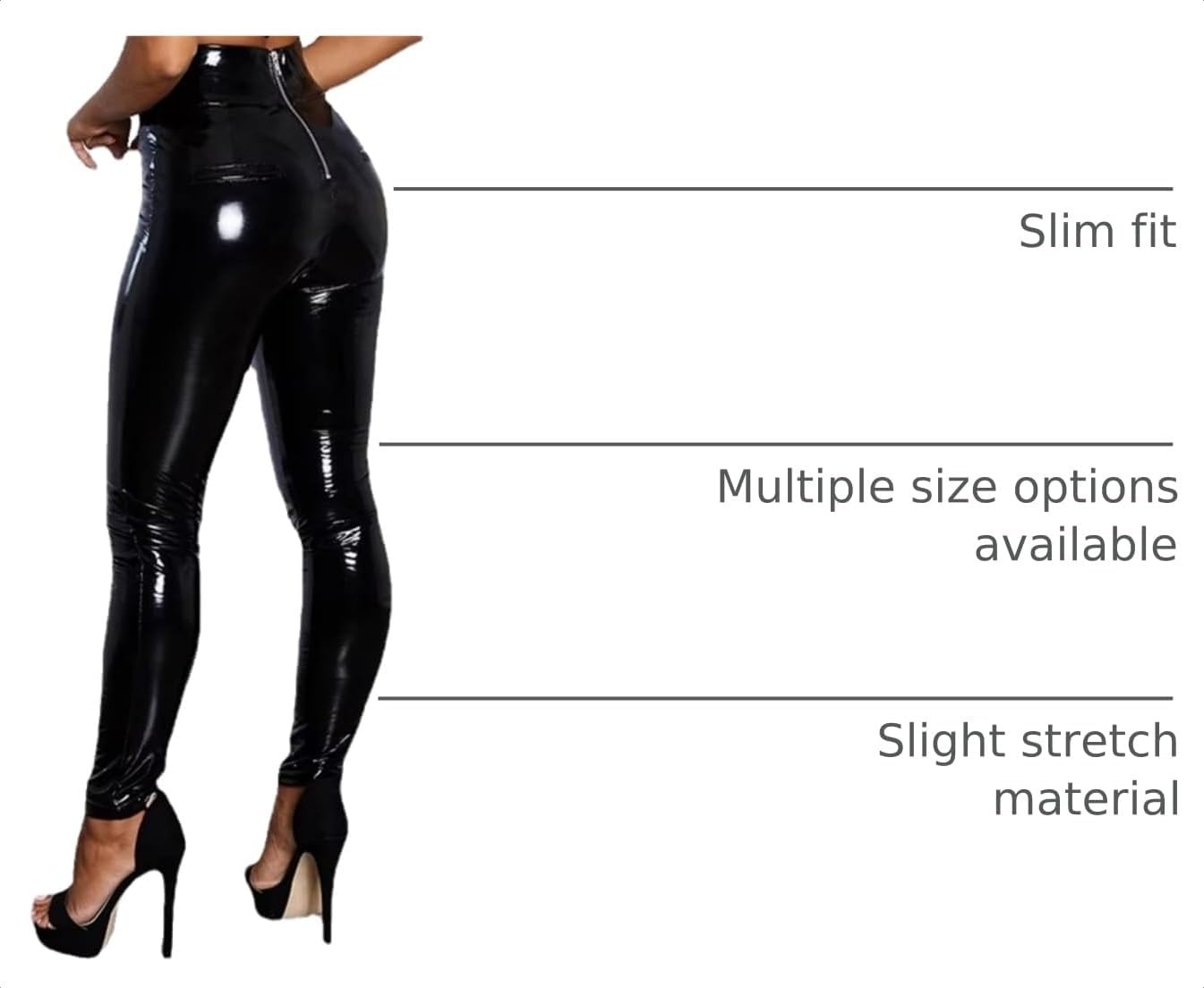image:imageWomen Shiny PU Latex Leather PVC Pants Slim Sexy Leggings Stretchy High Waist Bodycon Tight TrousersW1239black