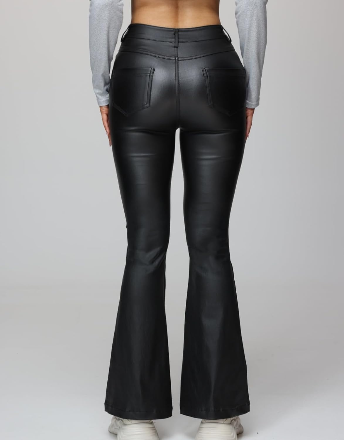 image:imageZebaexf Faux Leather Flare Pants Bell Bottom Pants Sexy Legging for WomenHigh Waist Black