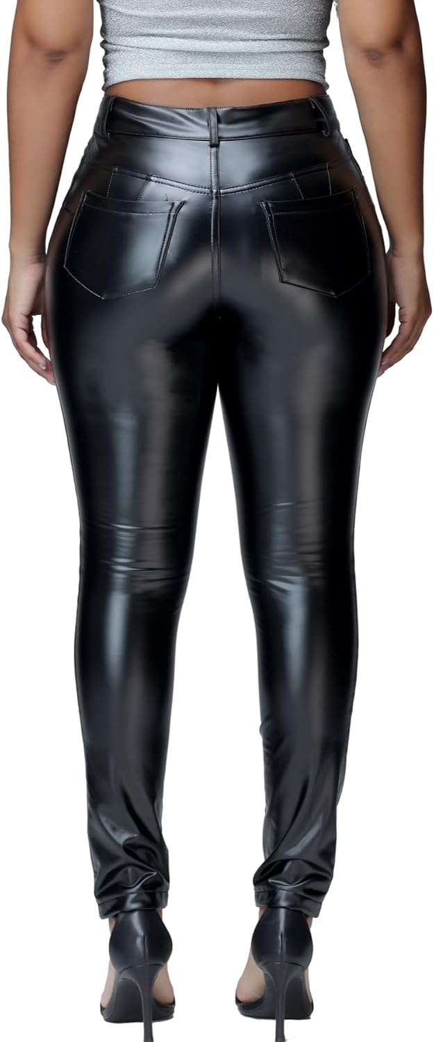 image:imageZebaexf Faux Leather Leggings for Women Black High Waisted Stretch Leather Pants01 Black