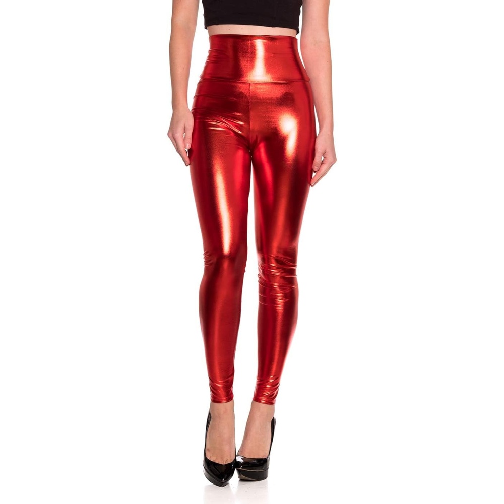 image:imageCemi Ceri Womens Faux Leather Leggings High Waisted Tummy Control Stretch Pants Dressy Shiny Slim Fit JeggingsRed Metallic