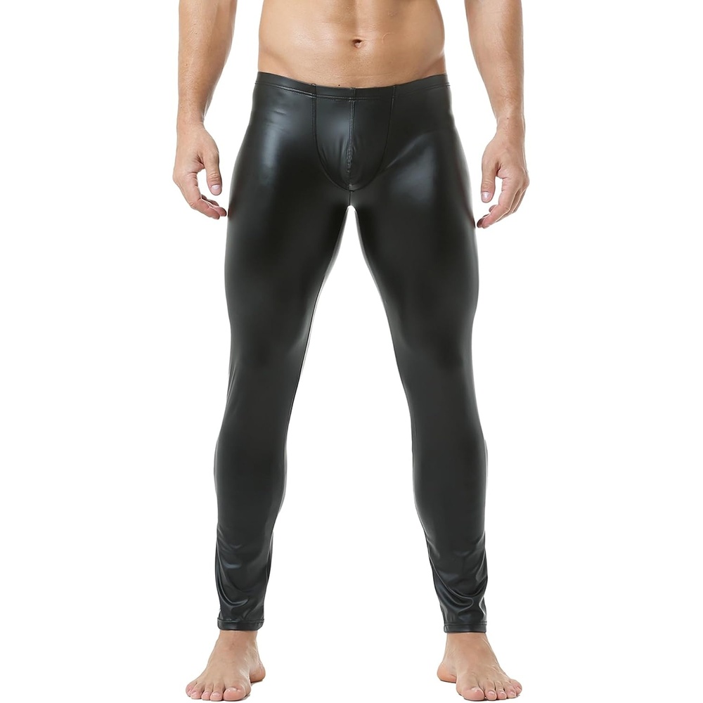 image:imageDTODWW Mens Faux Leather Activewear Leggings Slim Fit Tight Pants Long PU Pants for Men ClubwearA Black