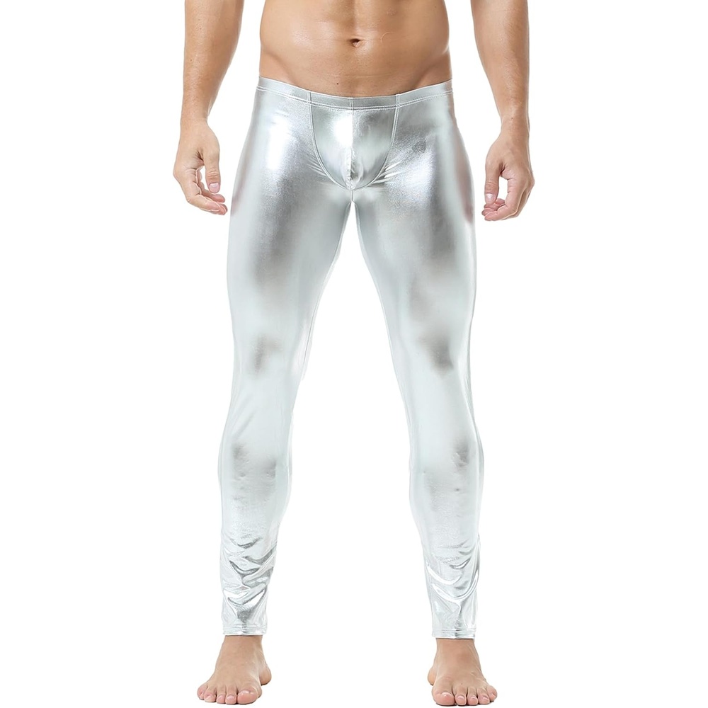 image:imageDTODWW Mens Faux Leather Activewear Leggings Slim Fit Tight Pants Long PU Pants for Men ClubwearA Silver