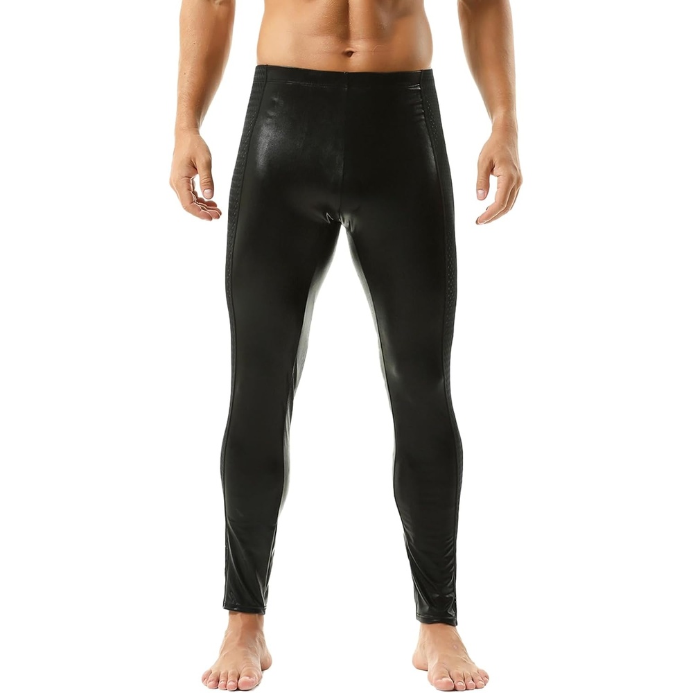 image:imageDTODWW Mens Faux Leather Activewear Leggings Slim Fit Tight Pants Long PU Pants for Men ClubwearB Black