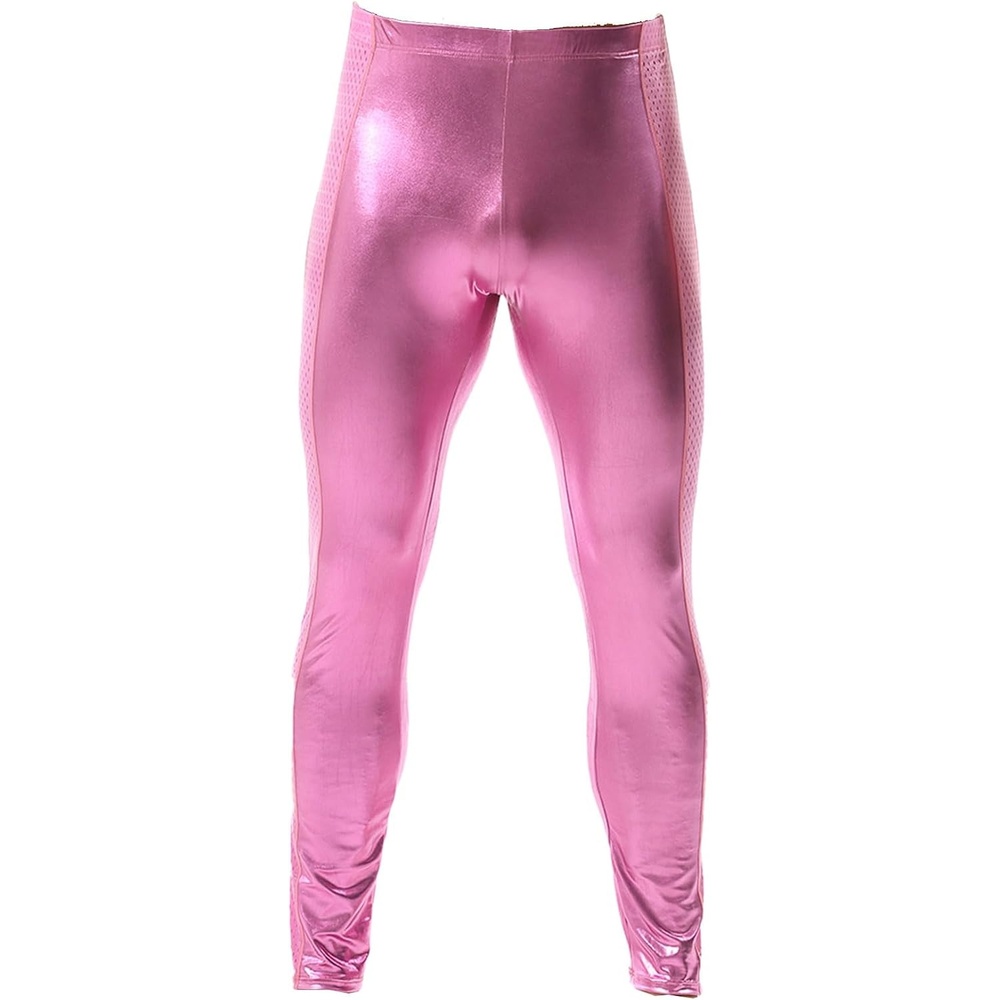 image:imageDTODWW Mens Faux Leather Activewear Leggings Slim Fit Tight Pants Long PU Pants for Men ClubwearB Pink
