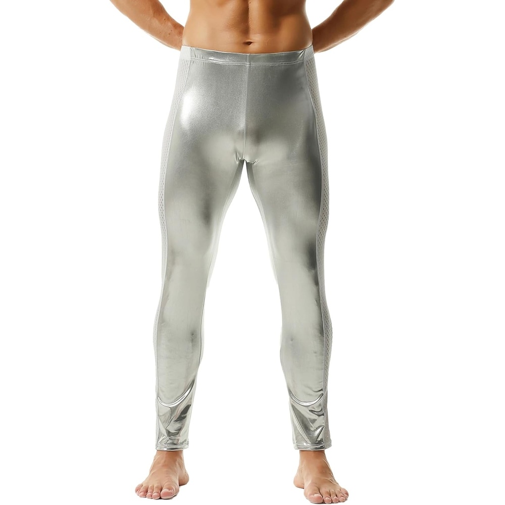 image:imageDTODWW Mens Faux Leather Activewear Leggings Slim Fit Tight Pants Long PU Pants for Men ClubwearB Silver