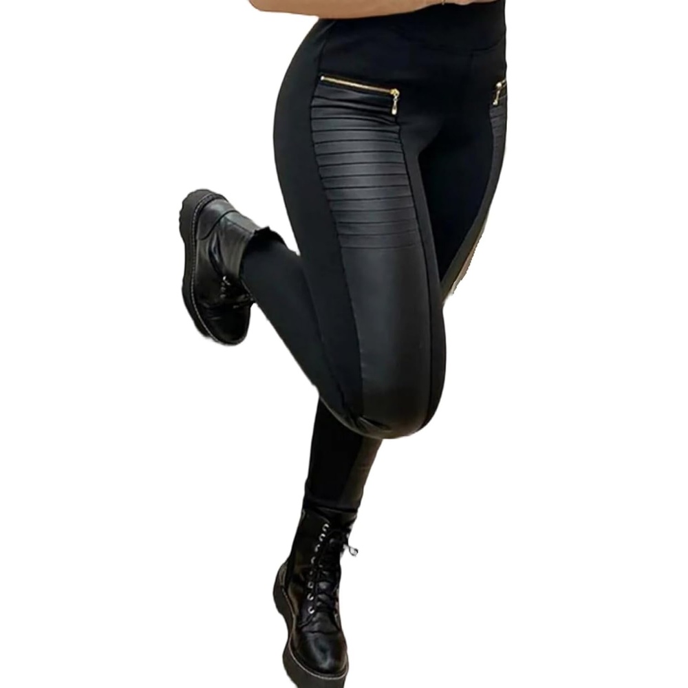 image:imageFlamingals Faux Leather Leggings for Women Tummy Control High WaistedBlack