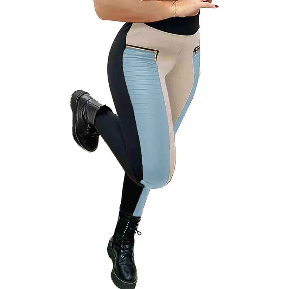image:imageFlamingals Faux Leather Leggings for Women Tummy Control High WaistedLight Blue