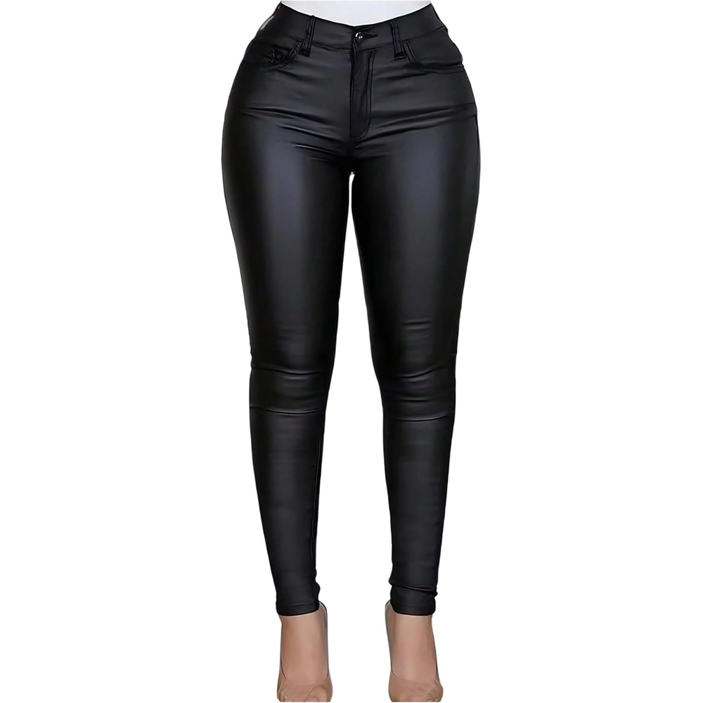 image:imageSHENHE Womens Faux Leather Pants Skinny Y2K Punk Leggings with PocketsBlack