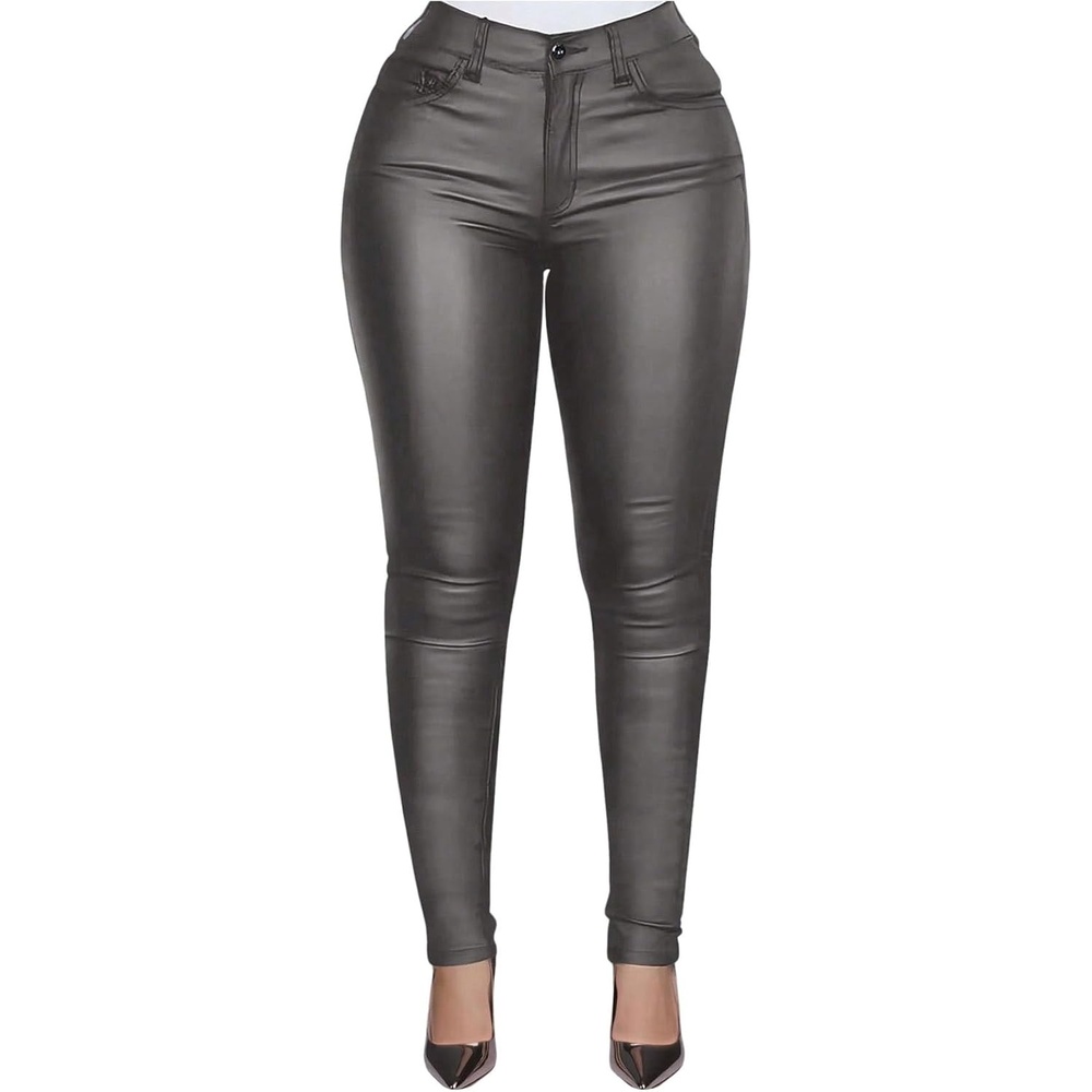 image:imageSHENHE Womens Faux Leather Pants Skinny Y2K Punk Leggings with PocketsDark Grey