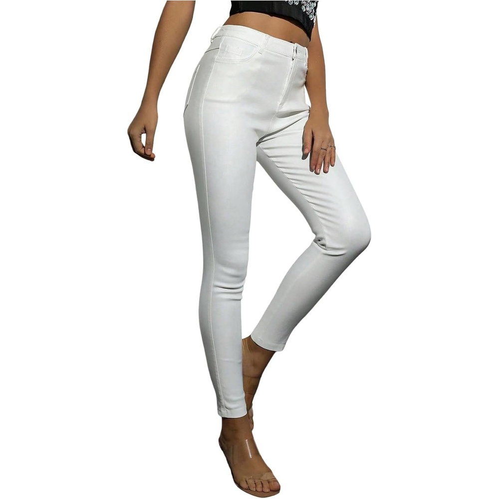 image:imageSHENHE Womens Faux Leather Pants Skinny Y2K Punk Leggings with PocketsFleeced White