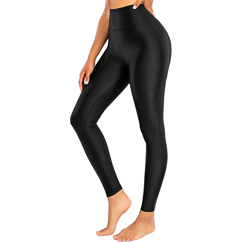 image:imageSghenr Womens High Waisted Yoga Pants Tummy Control Shiny Sports Tights Workout LeggingsBlack