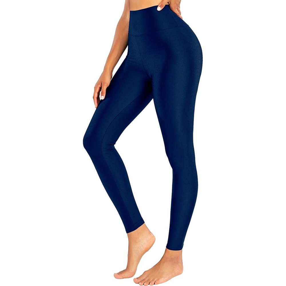 image:imageSghenr Womens High Waisted Yoga Pants Tummy Control Shiny Sports Tights Workout LeggingsDarkblue