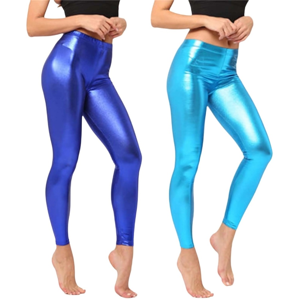 image:imageShiny Metallic High Waist Stretch Leggings Women Wet Look Faux Leather Legging Bright Candy Color TrousersZ08 Blue Sky Blue