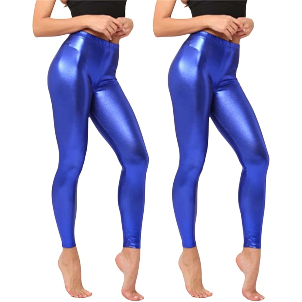 image:imageShiny Metallic High Waist Stretch Leggings Women Wet Look Faux Leather Legging Bright Candy Color TrousersZ13 Blue