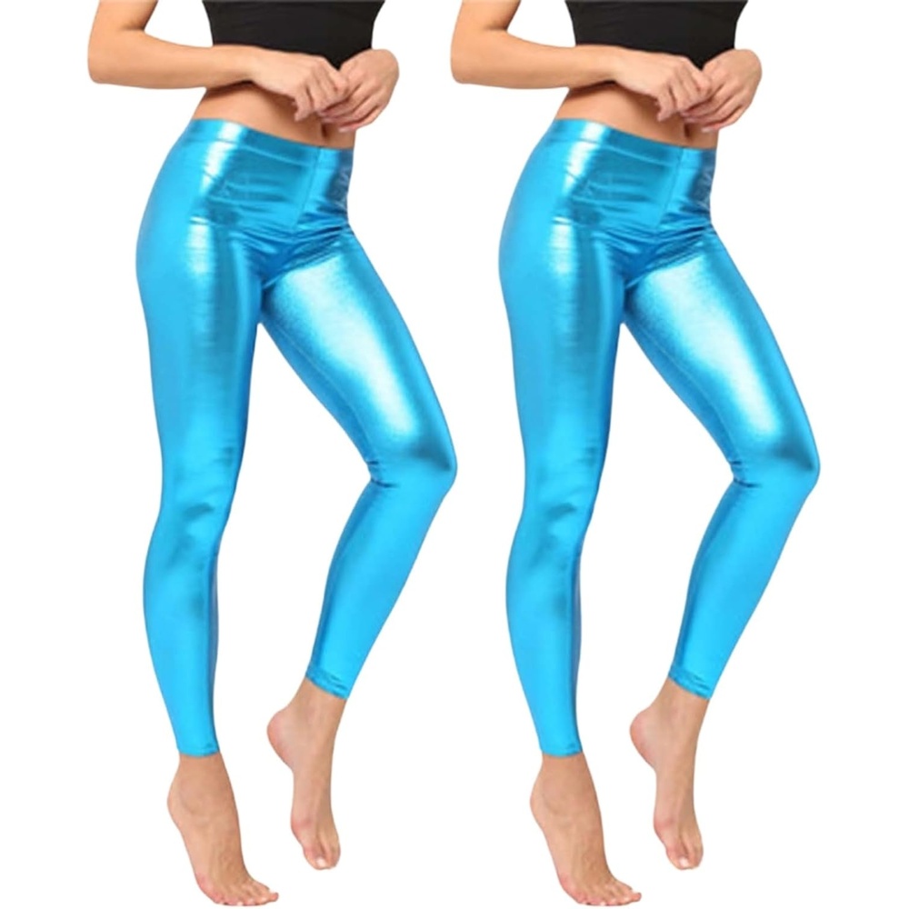 image:imageShiny Metallic High Waist Stretch Leggings Women Wet Look Faux Leather Legging Bright Candy Color TrousersZ14 Sky Blue