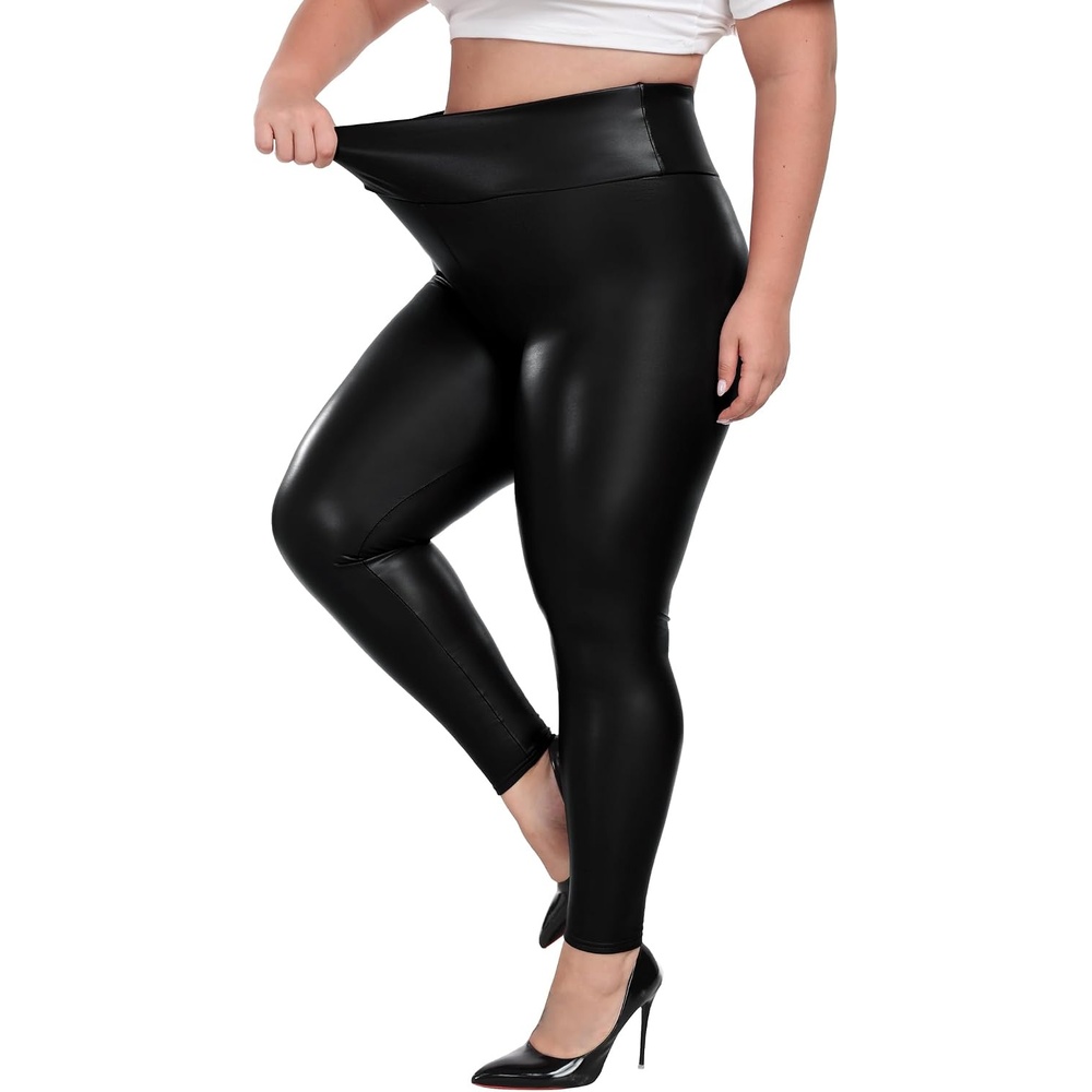 image:imageVOGUEMAX Womens Plus Size Faux Leather Leggings Pleather Stretchy PantsFleece Linedblack