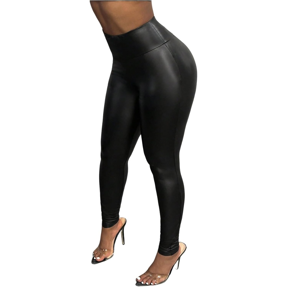 image:imageWDIRARA Womens Faux Leather Leggings High Waisted Stretchy Skinny Date Night PantsBlack