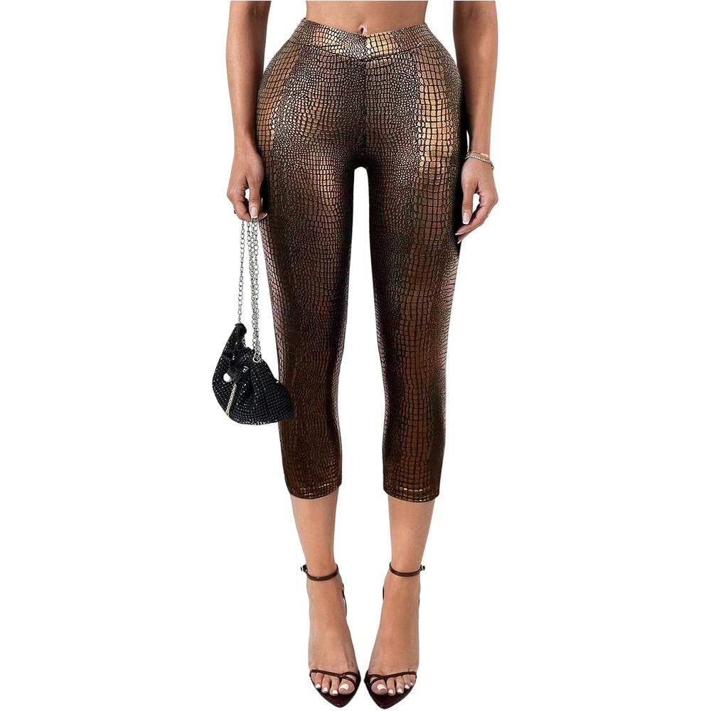 image:imageWDIRARA Womens Faux Leather Leggings Skinny Capri PantsBrown