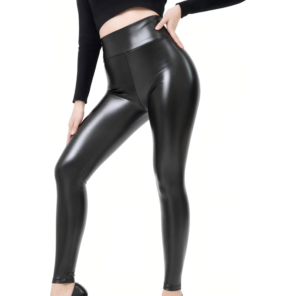 image:imageWomens PU Leather High Waist Butt Lift LeggingsPatent Black