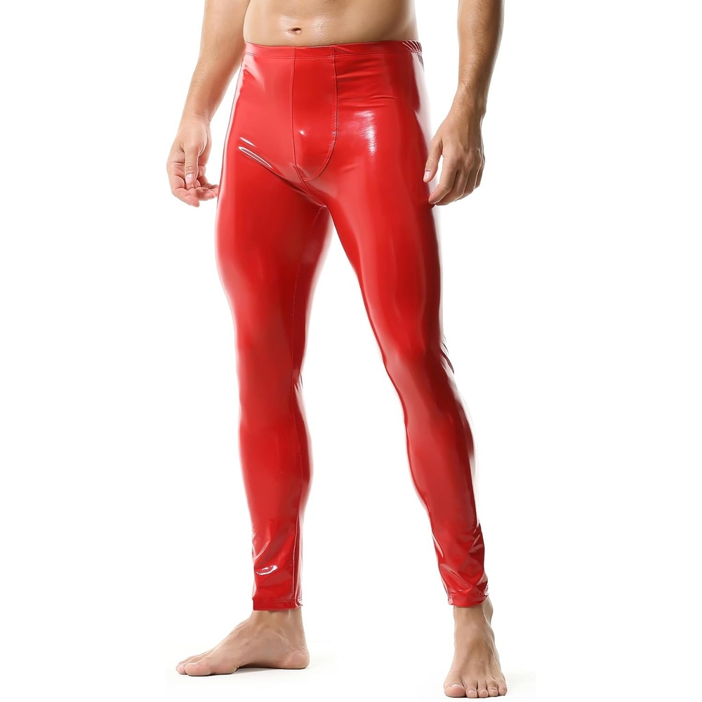 image:imageYUFEIDA Mens Faux Leather Tight Pants Man Leggings PVC Long TrousersABright Red
