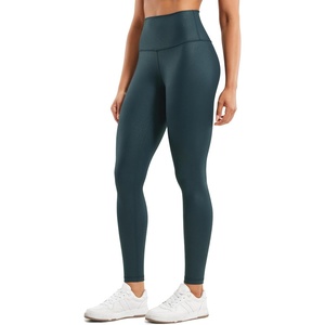 CRZ YOGA Matte Faux Leather Leggings 28″(Forest Dark Green Foil Pattern)
