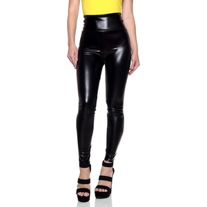 Cemi Ceri Women’s Faux Leather Leggings – High Waisted Tummy Control Stretch Pants, Dressy Shiny Slim Fit Jeggings(Black Metallic)