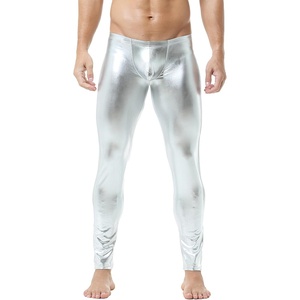 DTODWW Men’s Faux Leather Activewear Leggings Slim Fit Tight Pants Long PU Pants for Men Clubwear(A# Silver)