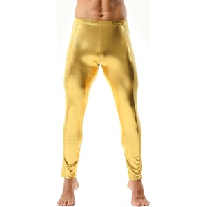 DTODWW Men’s Faux Leather Activewear Leggings Slim Fit Tight Pants Long PU Pants for Men Clubwear(B# Gold)
