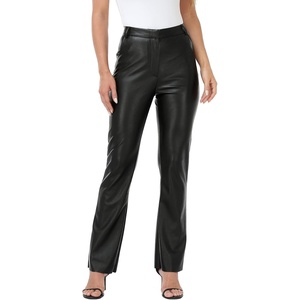 HDE Womens Faux Leather Pants High Waisted Straight Leg Trousers w/Pockets(Black)